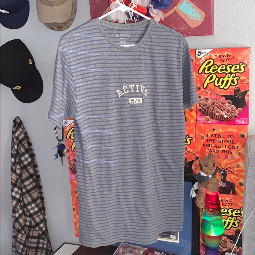 blue and grey Active Striped Tee